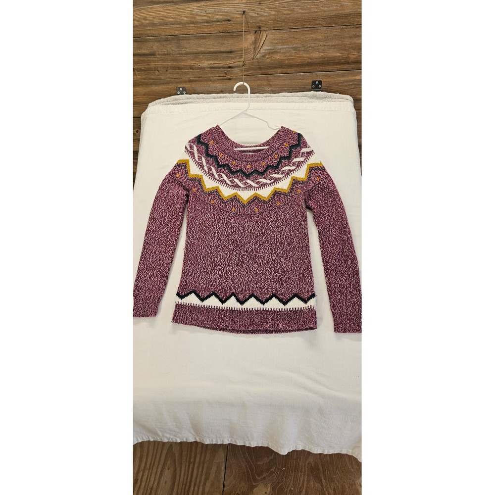 Old Navy Womens M Fair Isle Pullover Sweater Maroon Purple Knit Ski Cabin Warm